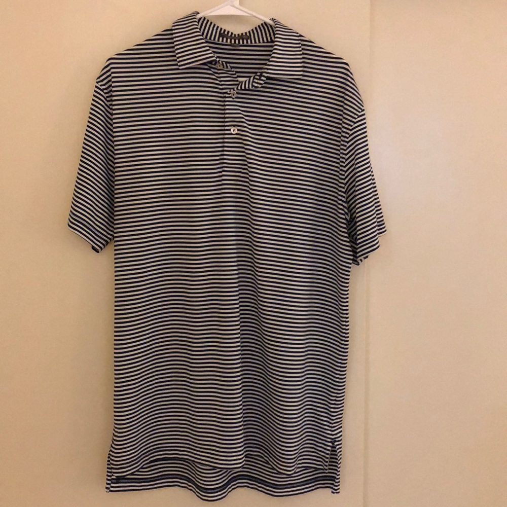Navy Blue and White Striped Peter Millar Polo